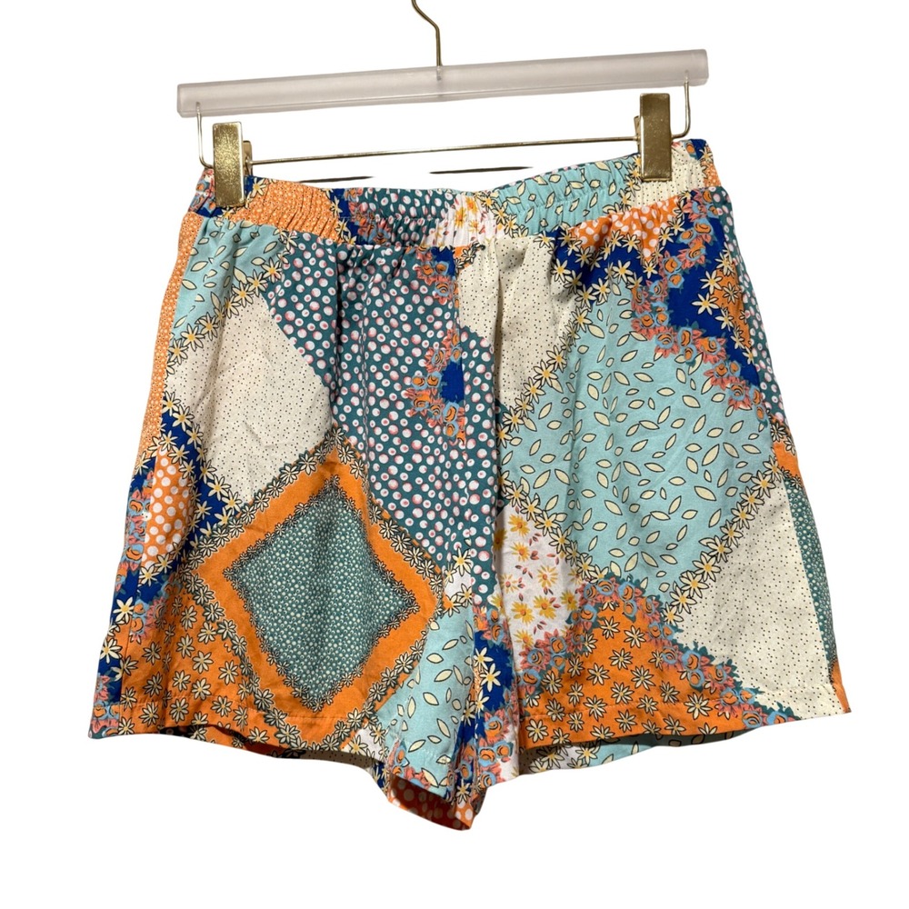 SHEIN Womens Patchwork Floral Polka Dot Print Elastic Waist Shorts Size L 8/10‎